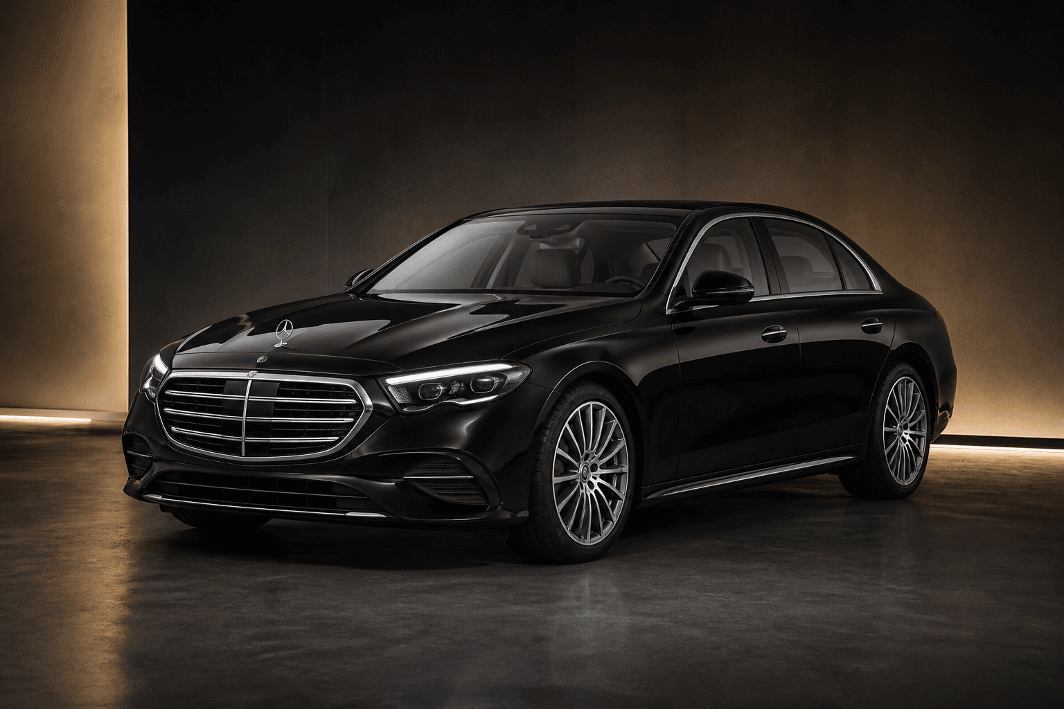 Black Mercedes-Benz E-Class executive sedan