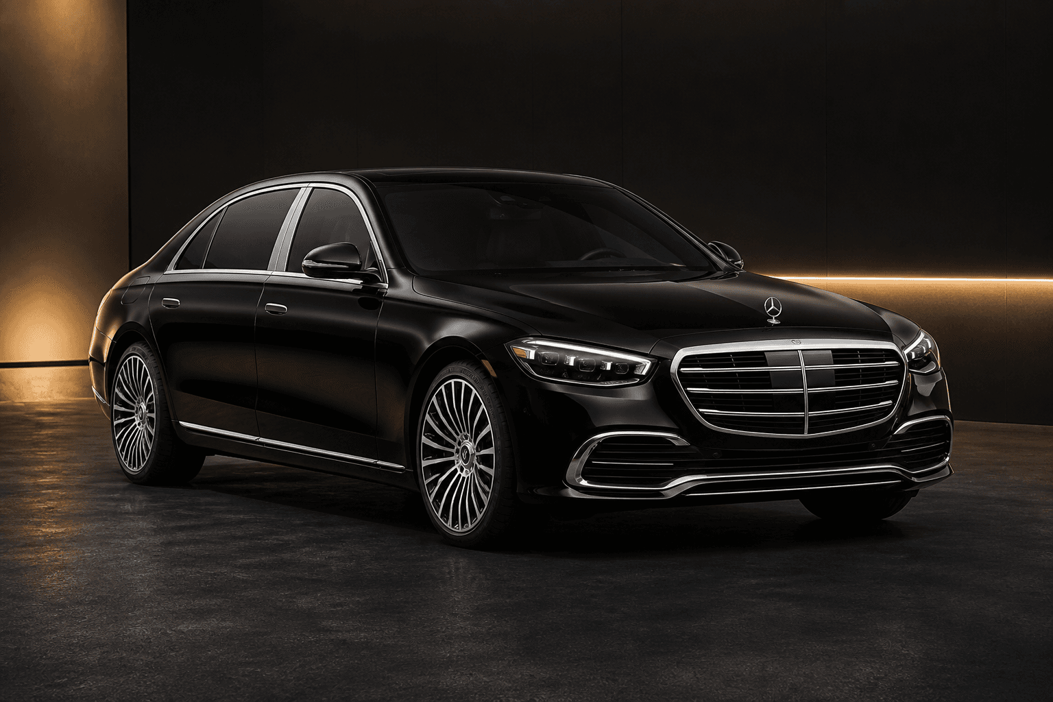 Black Mercedes-Benz S-Class luxury sedan