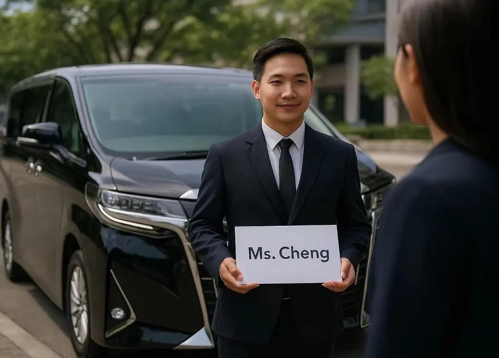 Chauffeur holding a nameboard for a private airport collection